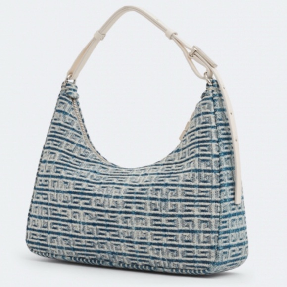 Givenchy 4G Logo Small Moon Cut Out Hobo Tote Handbag Denim Blue Shoulder Purse - Picture 11 of 17